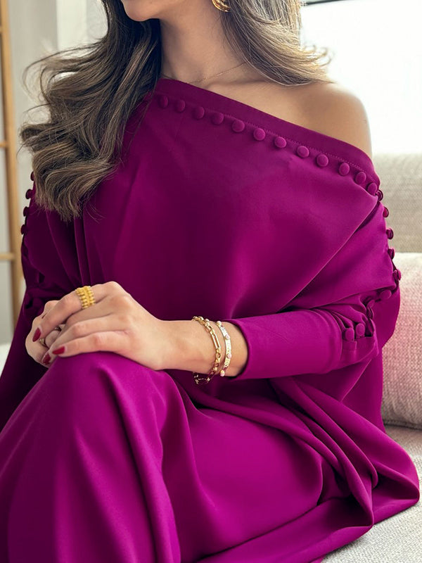 Robe longue ample boutonnée coupe droite, couleur unie