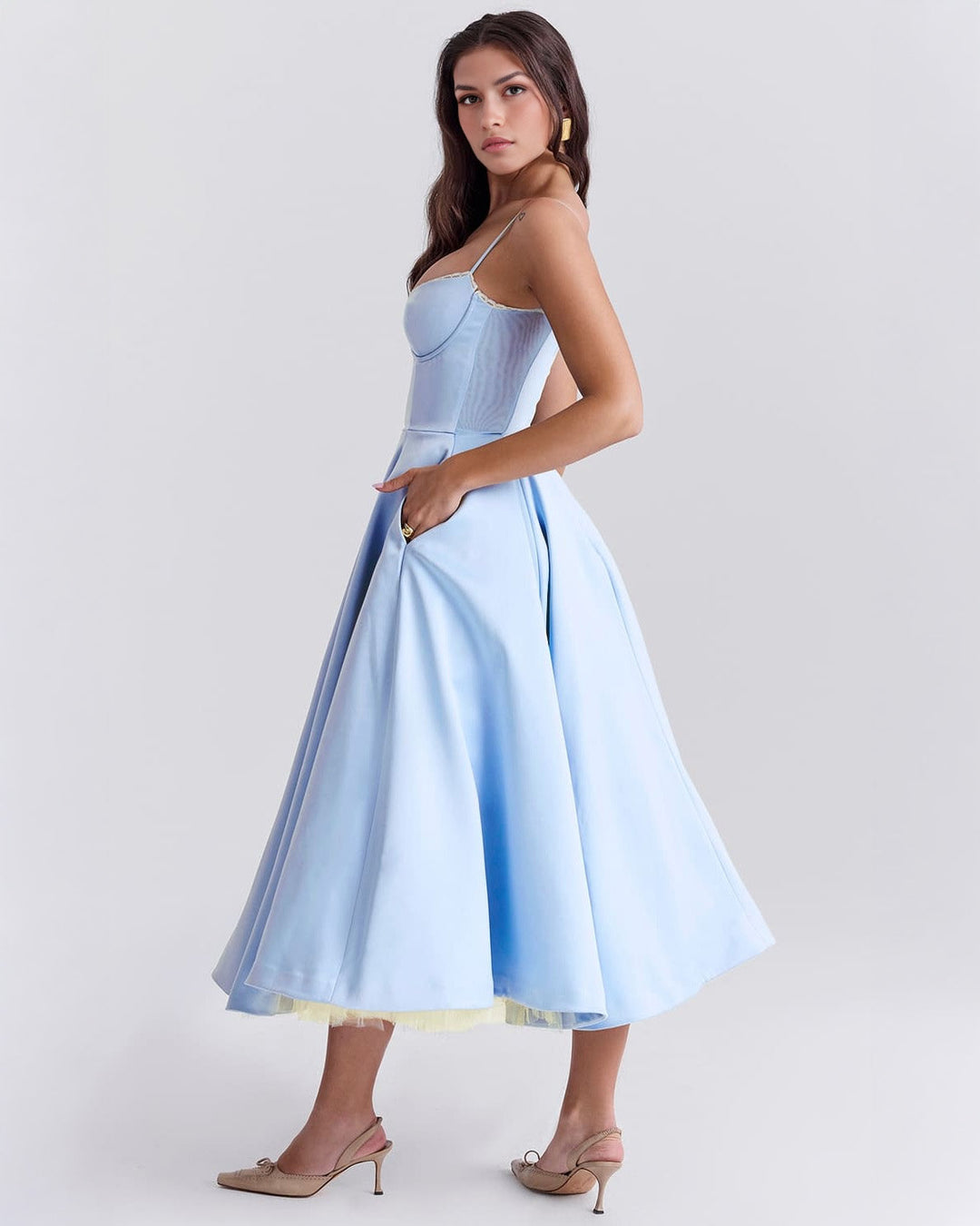 Paula | Robe Midi en Satin Duchesse avec Corsage