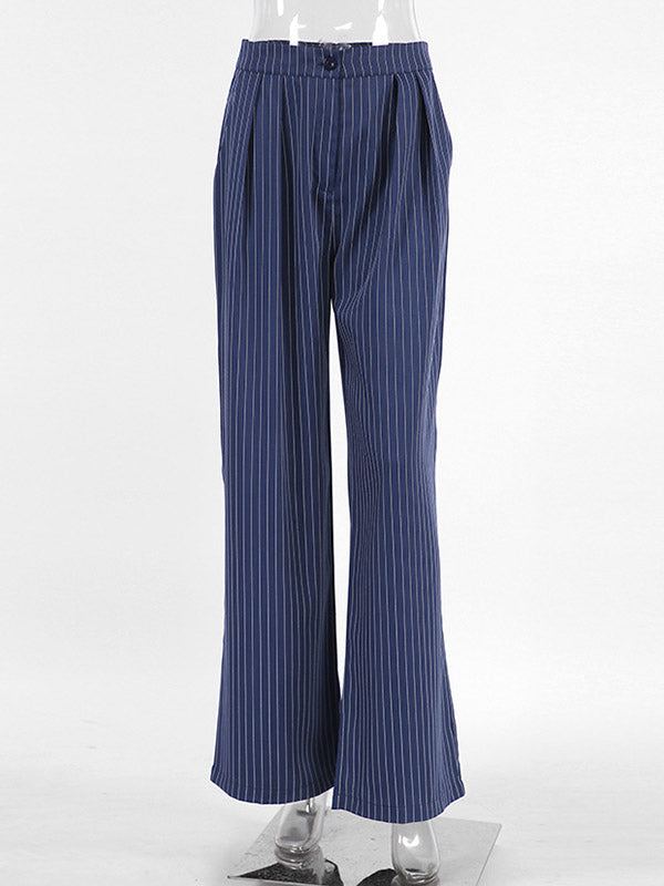 Pantalon Large Taille Haute Pantalon Rayé Boutonné Pantalon
