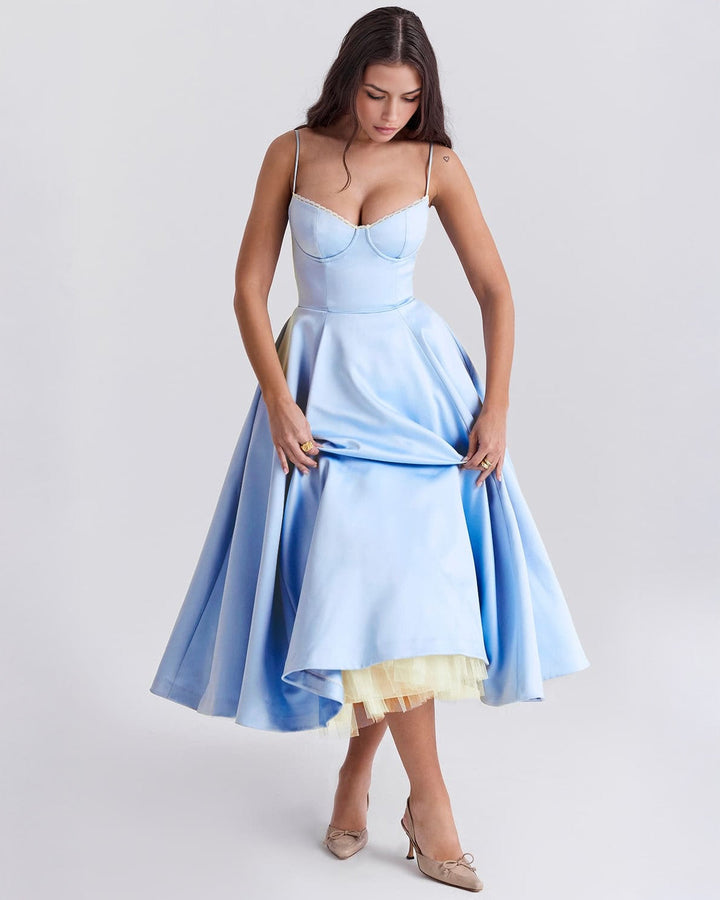 Paula | Robe Midi en Satin Duchesse avec Corsage