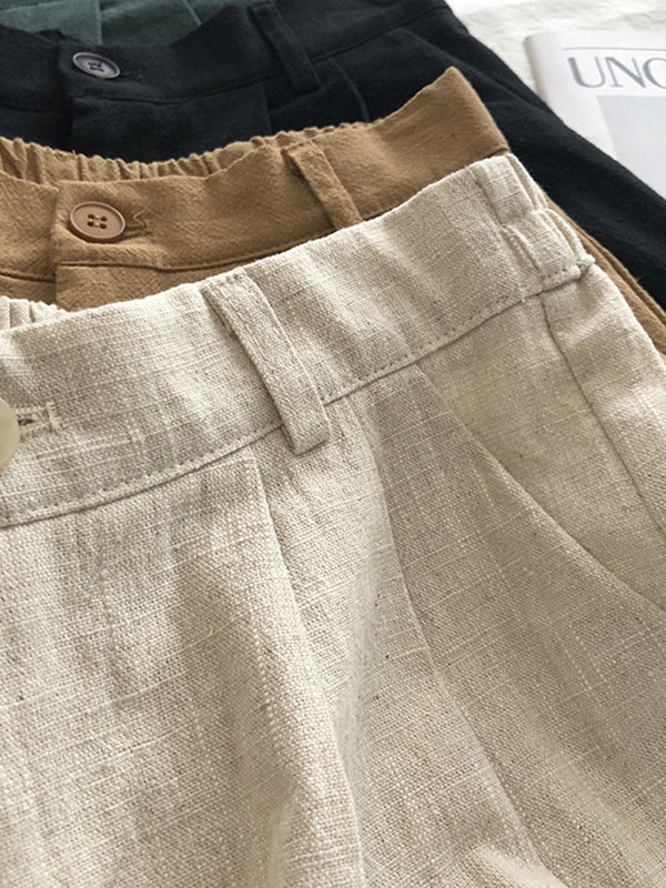 Short ample plissé à jambes larges, à taille élastique, couleur unie