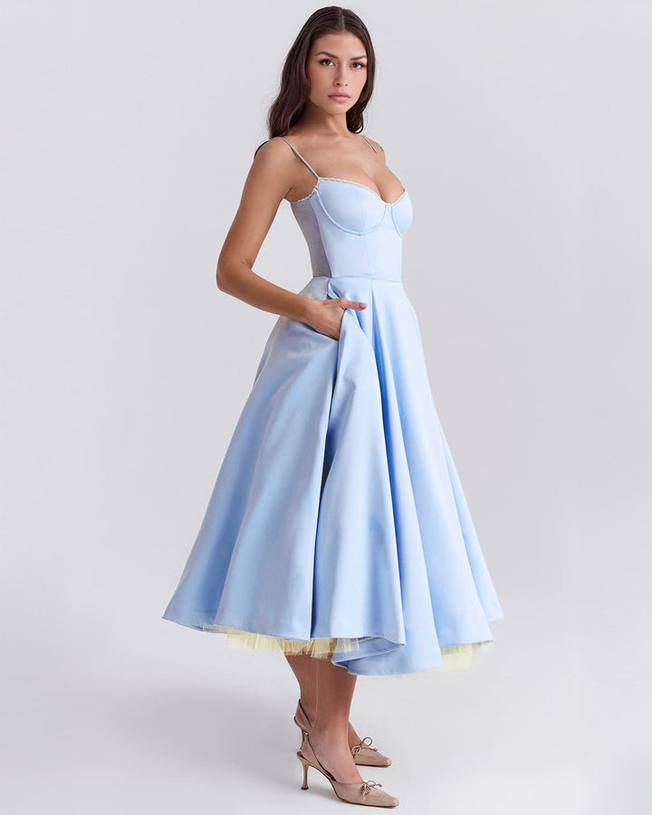 Paula | Robe Midi en Satin Duchesse avec Corsage