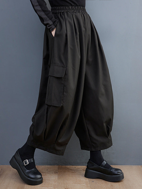 Pantalon ample décontracté à jambes larges, couleur unie