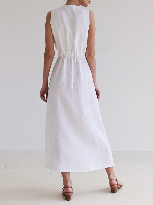 Robe longue ample sans manches, à empiècements, à col en V