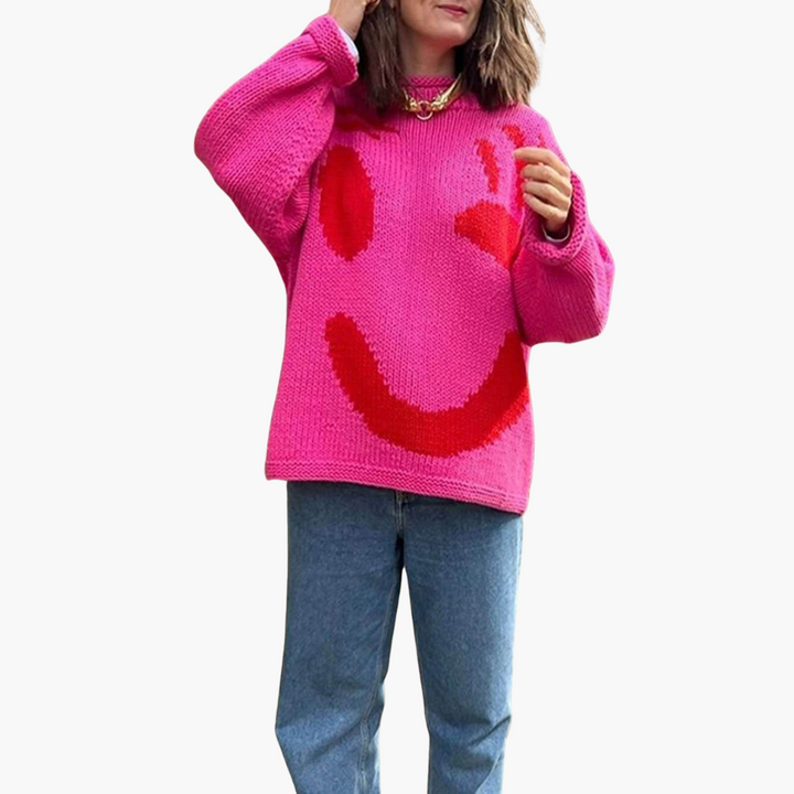 Pull en tricot pour femmes - avec coupe oversize et motif Smiley