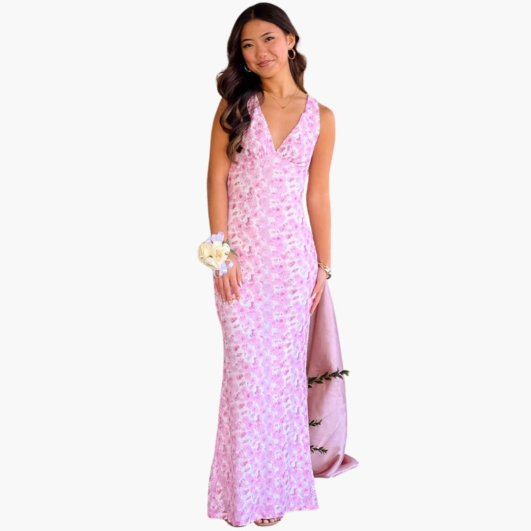 Robe maxi en dentelle - Style féminin avec décolleté en V et élégance