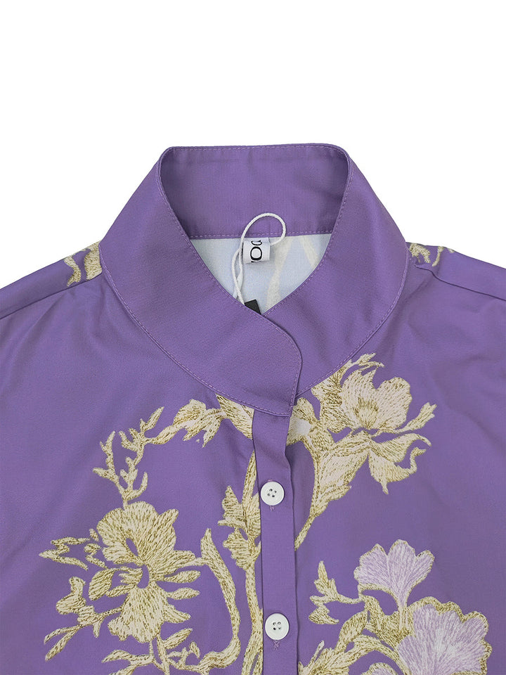 Robe longue froncée boutonnée ample à empiècements, à poches, à imprimé floral, à manches longues, à col montant, couleur contrastée