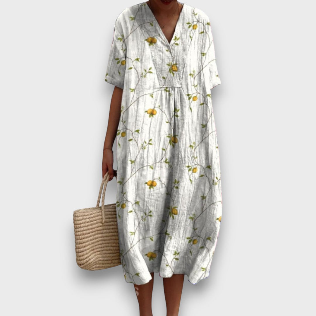 Miradie – Robe midi fleurie avec décolleté en V