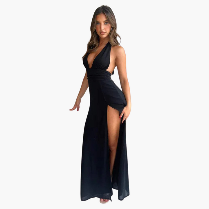 Robe maxi avec fente et col halter - Mode de soirée pour femmes