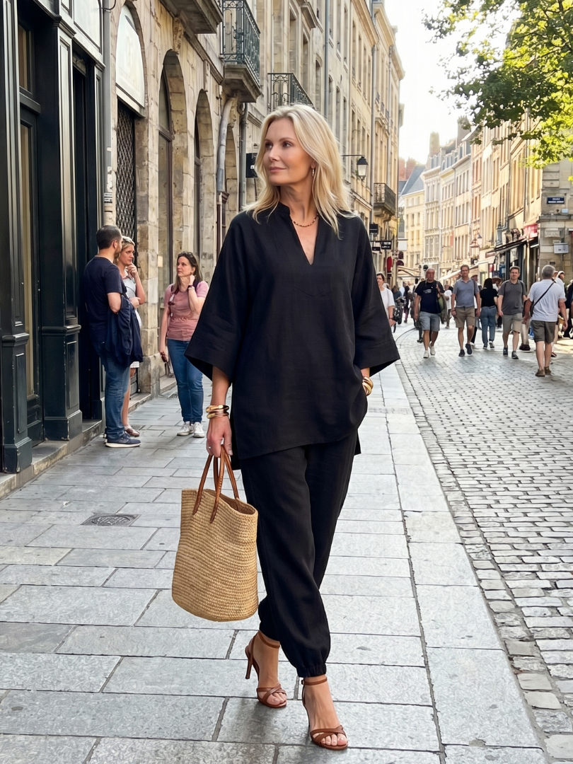 Georgiana | Tunique à décolleté en V avec pantalons froncés