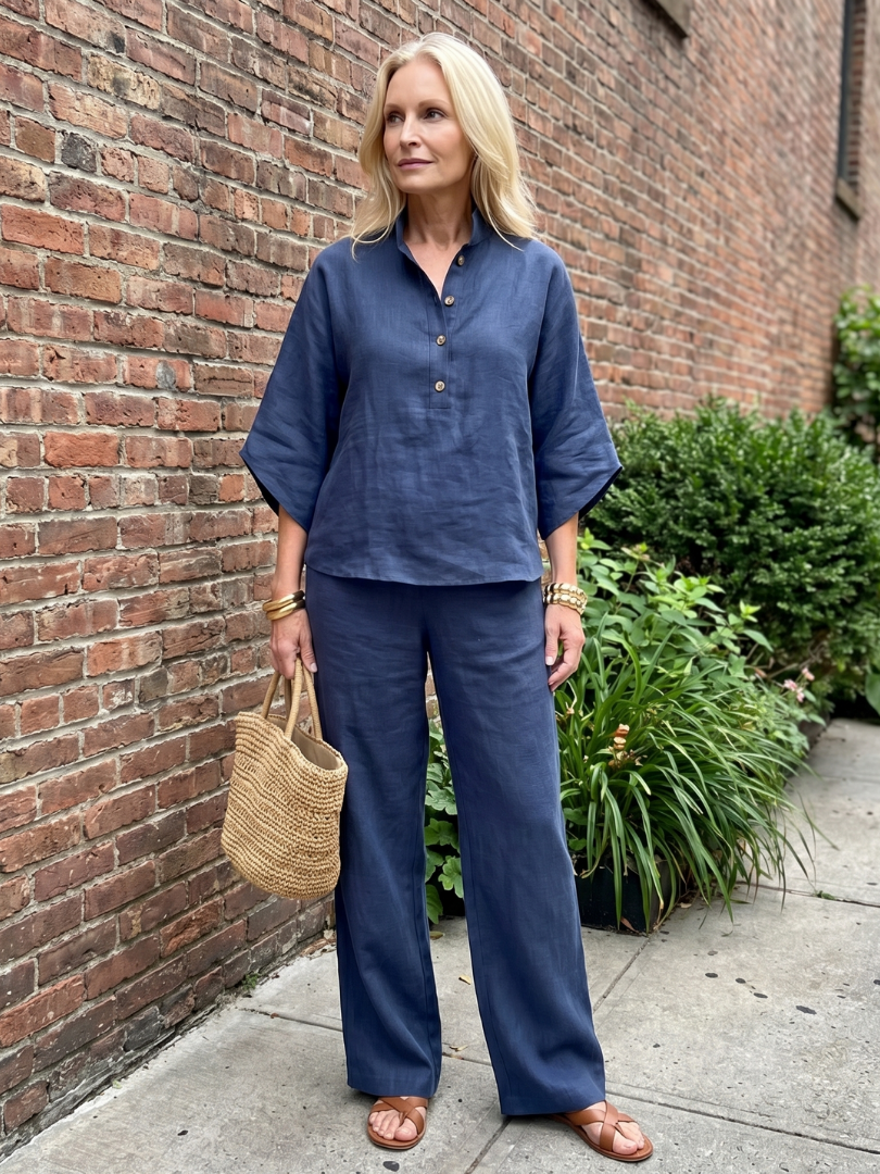 Amity | Ensemble Tunika-Pantalon à Boutons Frontaux Relaxé