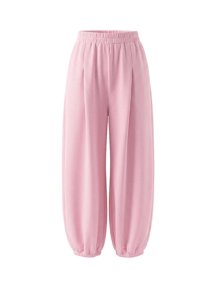 Pantalon court plissé taille haute, à poches, couleur unie