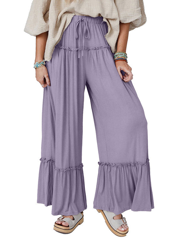 Pantalon ample plissé taille haute, couleur unie