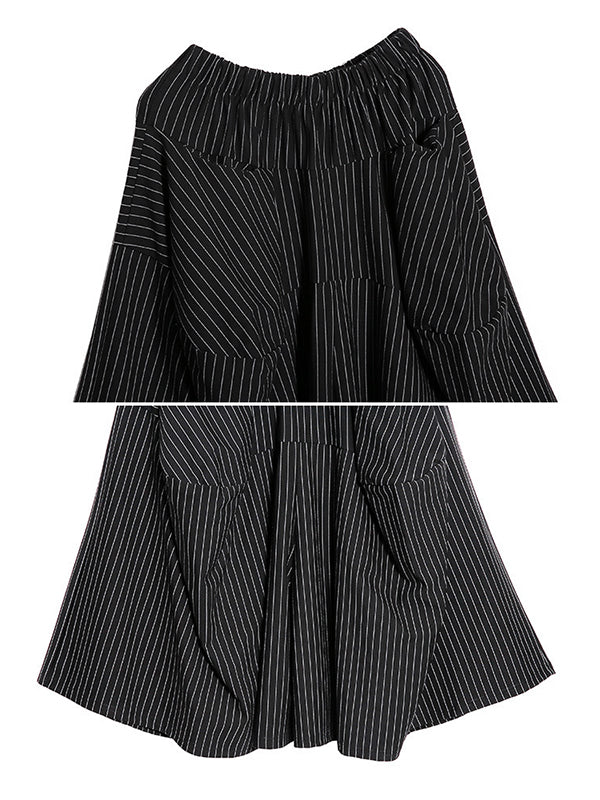 Pantalon jupe-culotte rayé taille haute avec poches élastiques amples