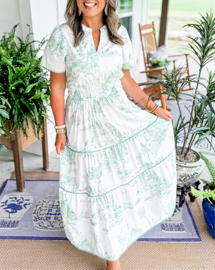 Julie | Robe Maxi à Imprimé Toile et Décolleté en V