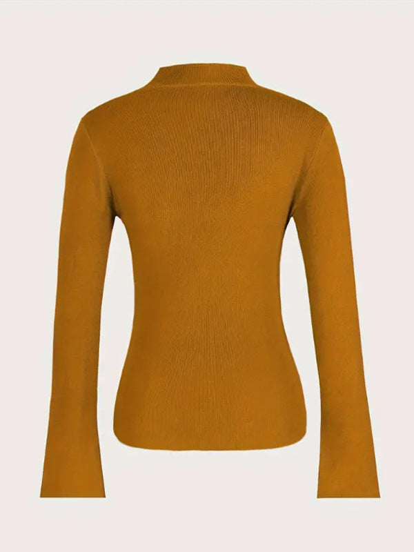 Pull asymétrique fendu devant à manches longues, à empiècements, à col en V