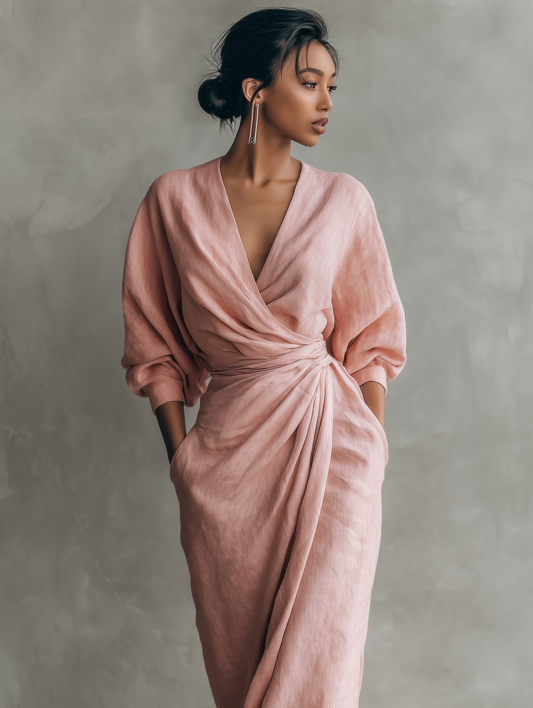 Roxa | Robe Maxikleid Rosa avec décolleté en V