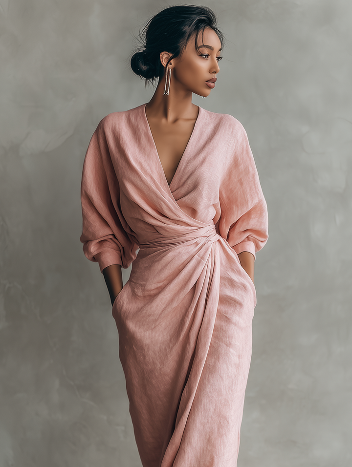 Roxa | Robe Maxikleid Rosa avec décolleté en V