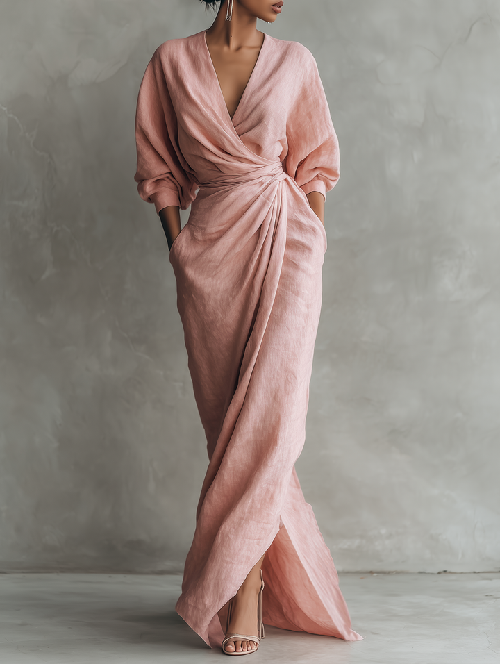 Roxa | Robe Maxikleid Rosa avec décolleté en V