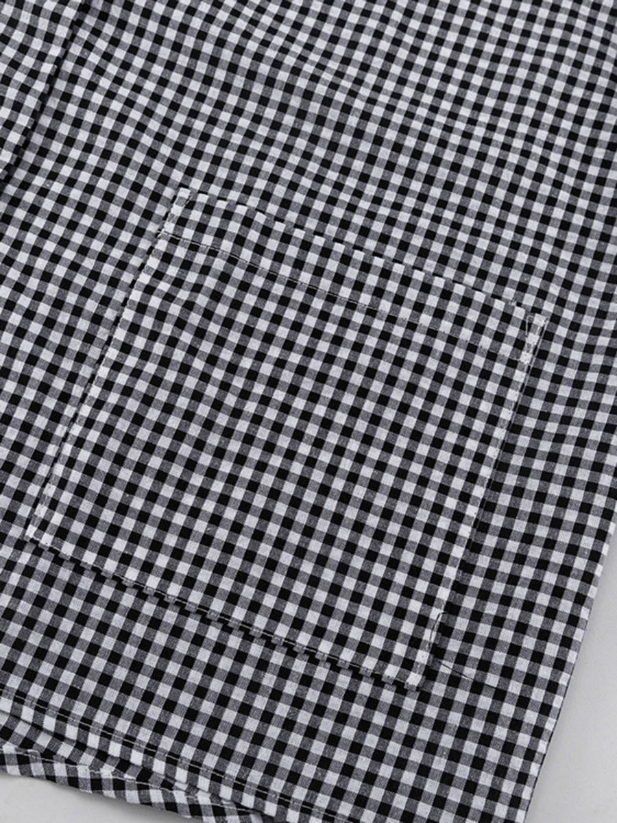 Ensemble deux pièces ample volanté boutonné à carreaux, à empiècements, à manches longues, à col revers, couleur contrastée – chemisier + pantalon