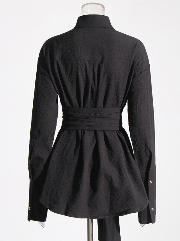 Robe chemise ample boutonnée à manches longues, avec ceinture, à col revers