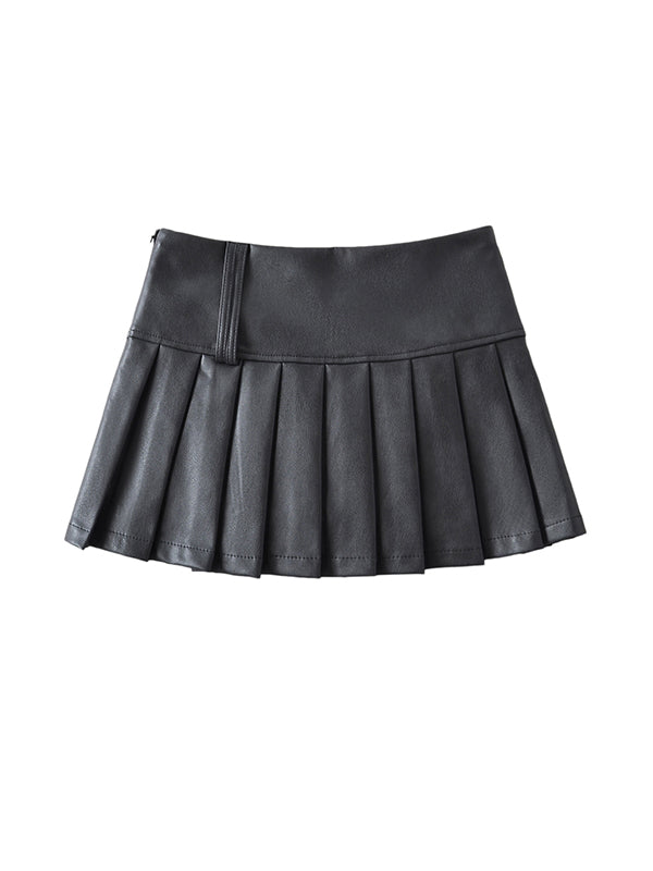 Jupe plissée coupe trapèze, taille haute, couleur unie