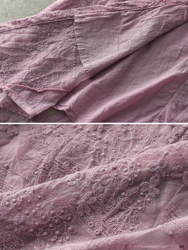 Chemisier ample brodé ajouré vintage, en dentelle