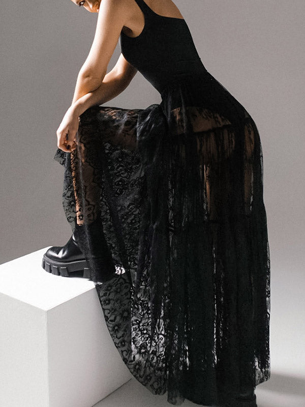 Jupe plissée transparente coupe trapèze, taille haute, en gaze, à empiècements
