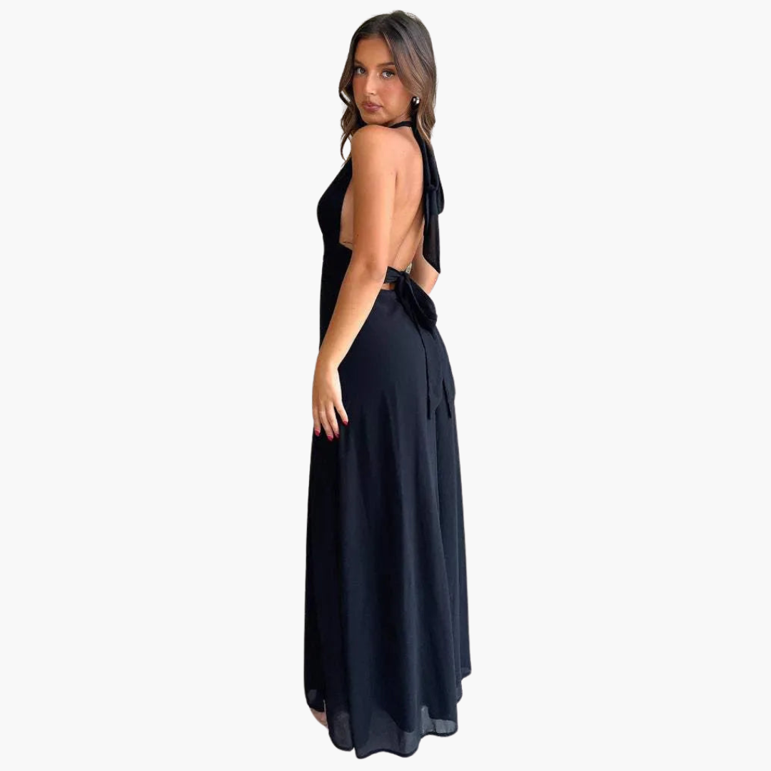 Robe maxi avec fente et col halter - Mode de soirée pour femmes