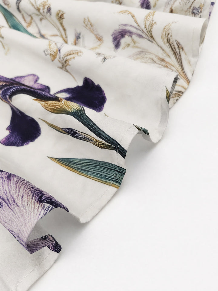 Robe longue froncée boutonnée ample à empiècements, à poches, à imprimé floral, à manches longues, à col montant, couleur contrastée