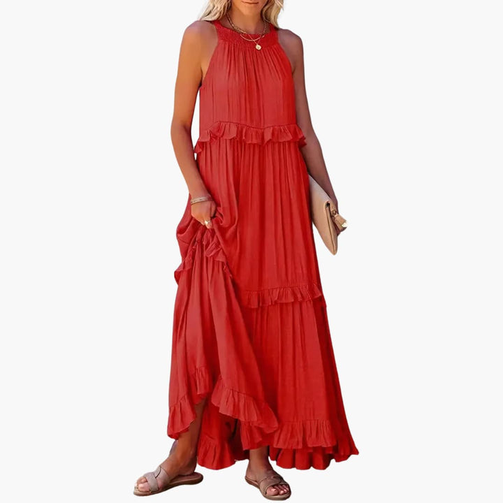 Robe maxi à volants - Robe à volants pour femmes, élégante et légère