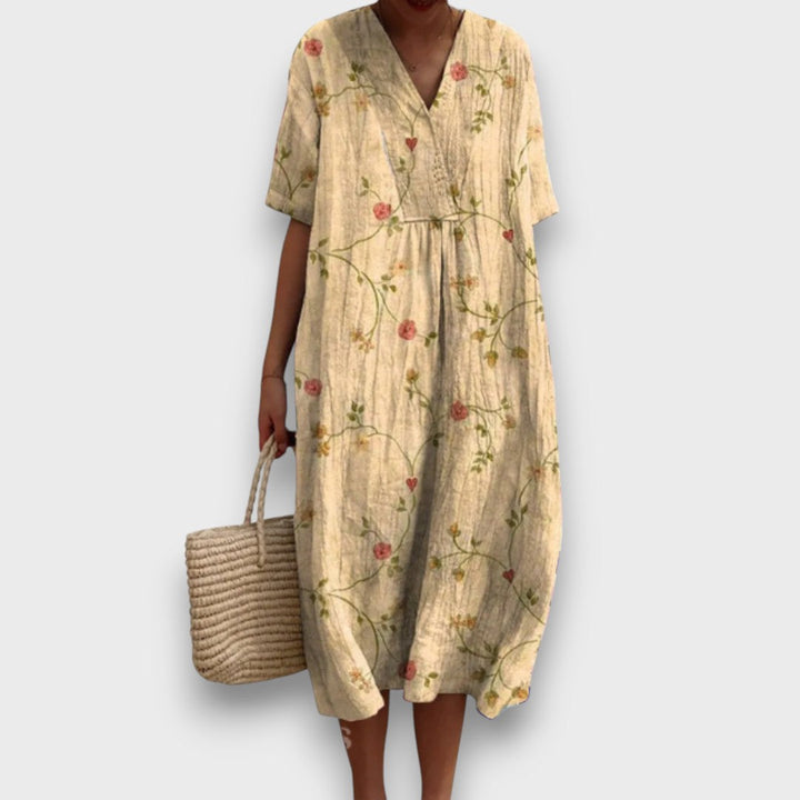 Miradie – Robe midi fleurie avec décolleté en V