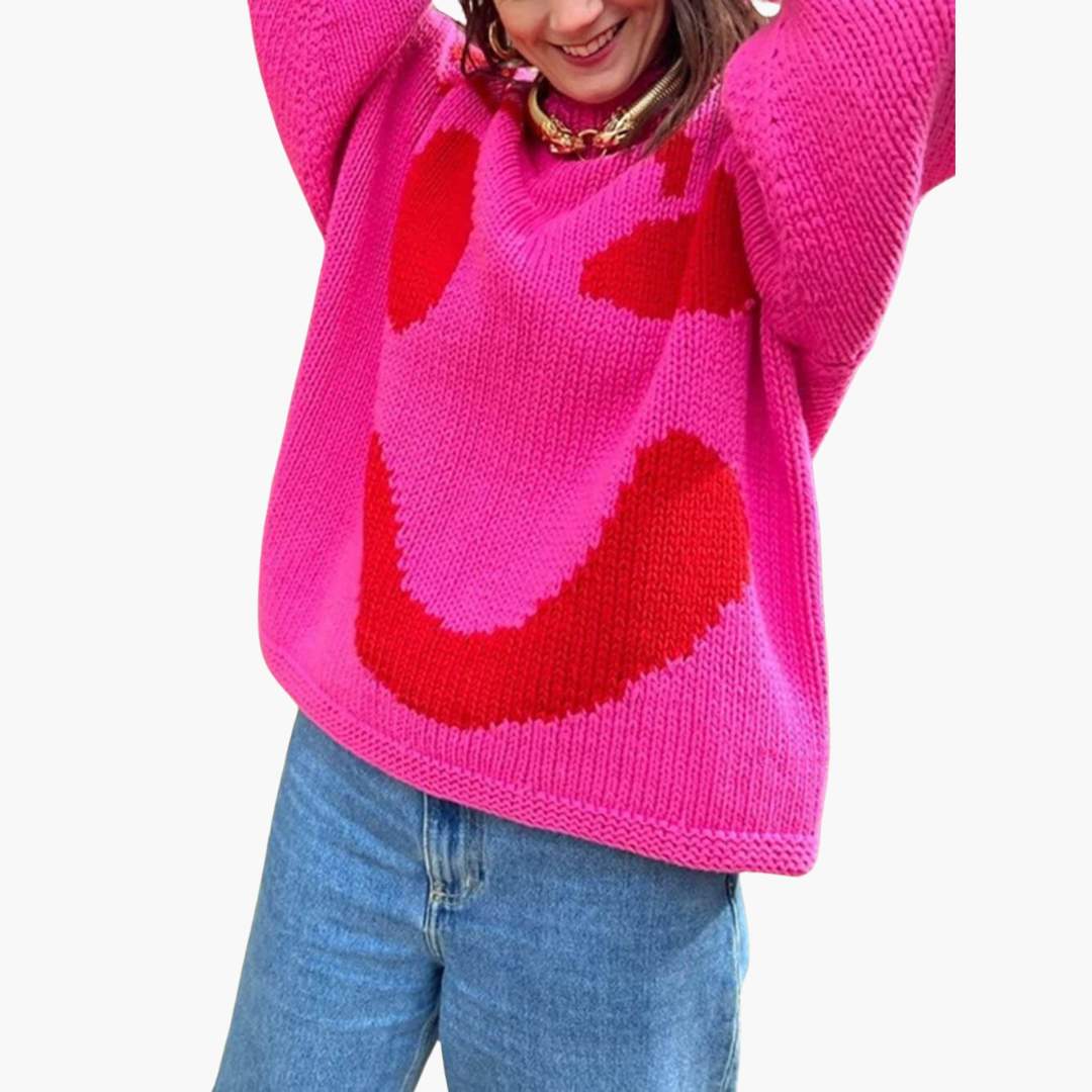 Pull en tricot pour femmes - avec coupe oversize et motif Smiley