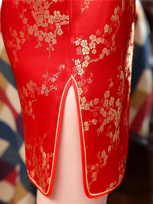 Robe Cheongsam courte à fleurs de prunier rouge