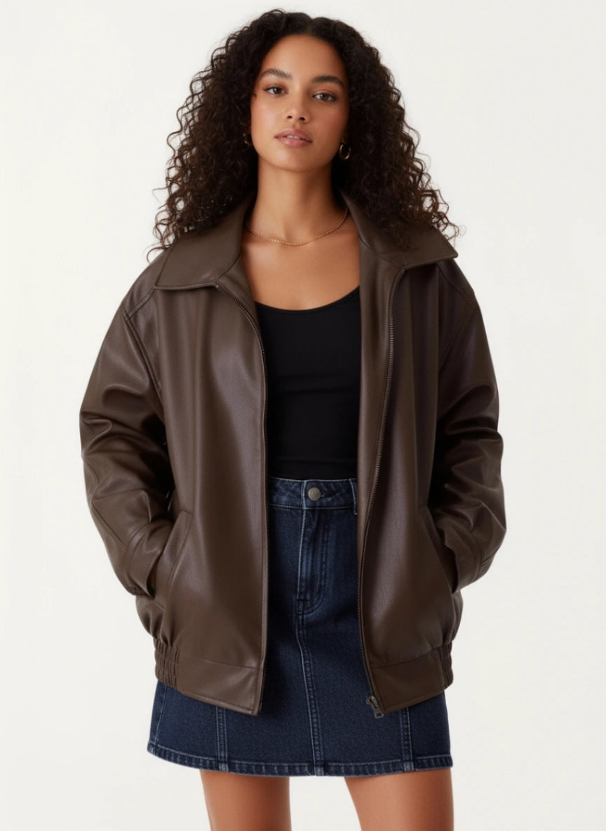 Vanessa | Veste en cuir vintage oversize pour femmes