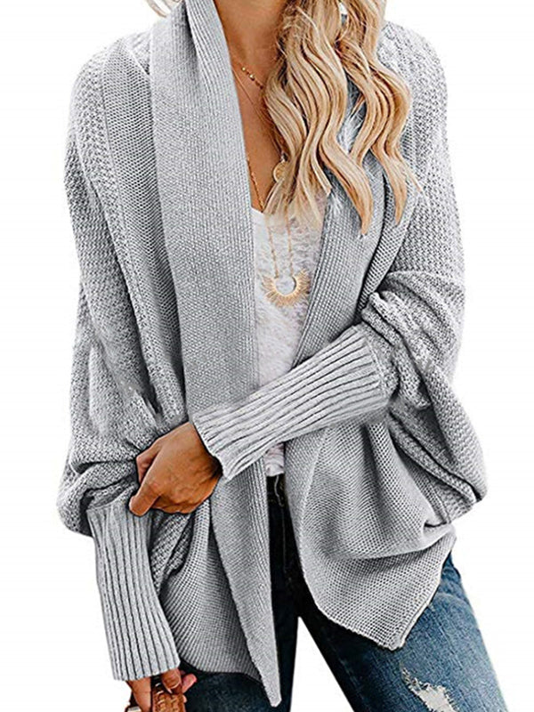 Cardigan décontracté ample à manches chauve-souris, couleur unie