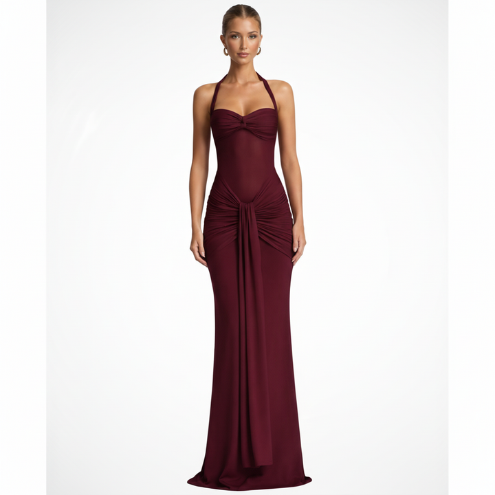 Céline | Robe Maxi à Dos Nu Femme Ruchée Invité de Mariage – Halter Maxi 2026