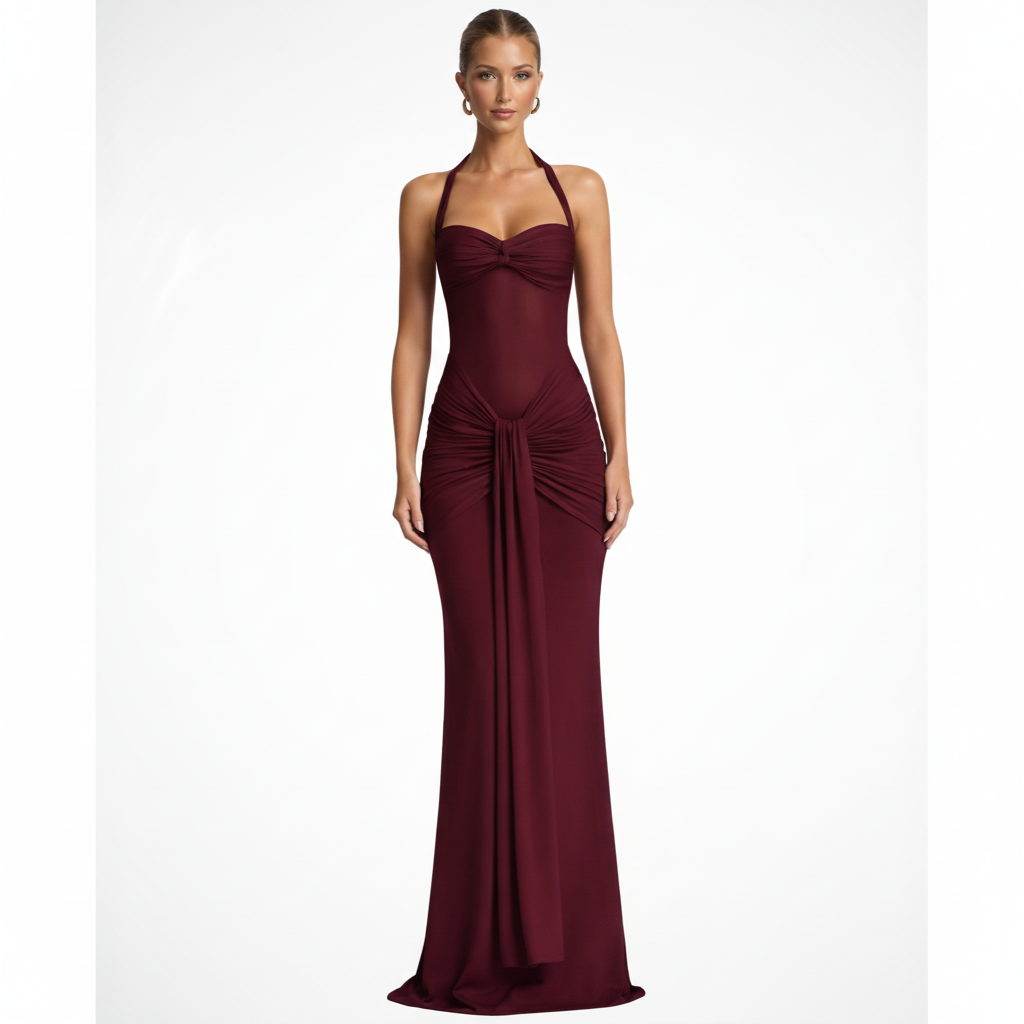Céline | Robe Maxi à Col Croisé pour Femmes avec Raffung – Invité de Mariage – Halter Maxi 2026