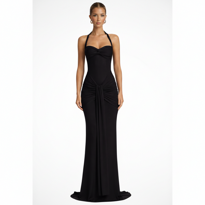 Céline | Robe Maxi à Dos Nu Femme Ruchée Invité de Mariage – Halter Maxi 2026