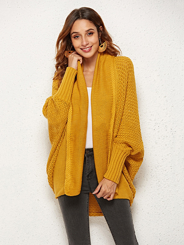 Cardigan décontracté ample à manches chauve-souris, couleur unie