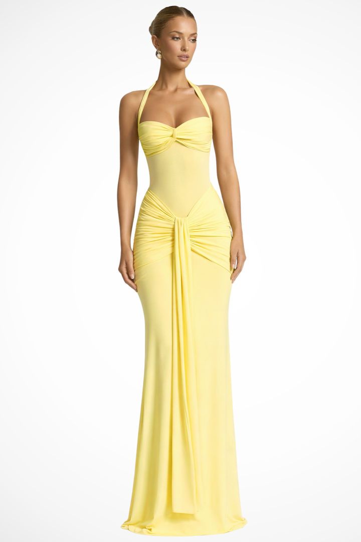 Céline | Robe Maxi à Dos Nu Femme Ruchée Invité de Mariage – Halter Maxi 2026