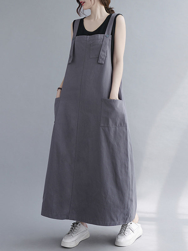 Robe décontractée de couleur unie avec poche à bretelles