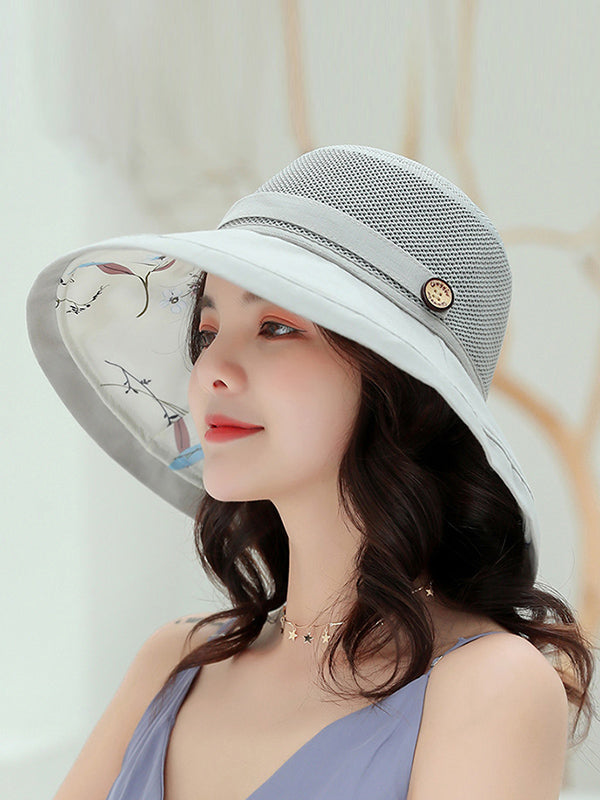 Chapeau de soleil ajouré imprimé à lacets, à empiècements