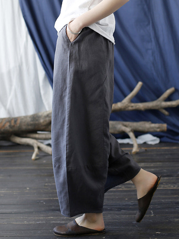 Pantalon large à taille élastique de couleur unie simple