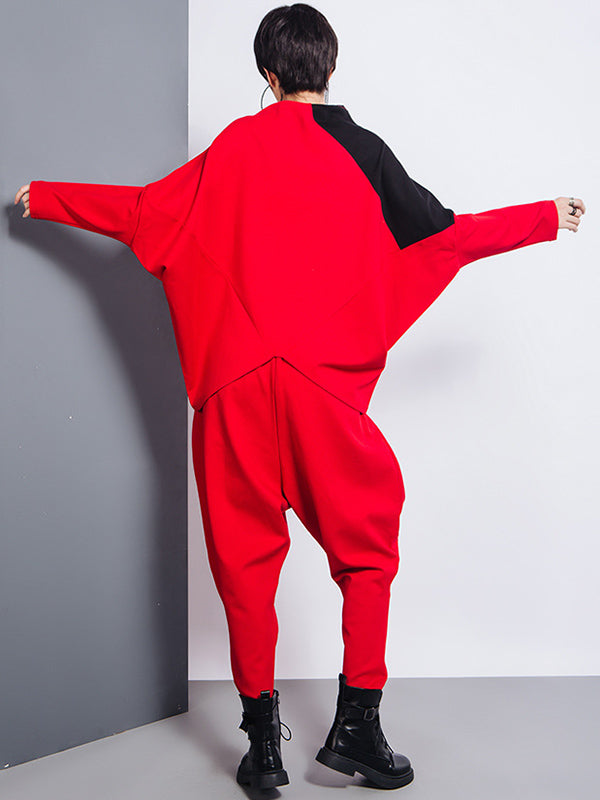 Sarouel décontracté ample à empiècements, taille haute, couleur unie