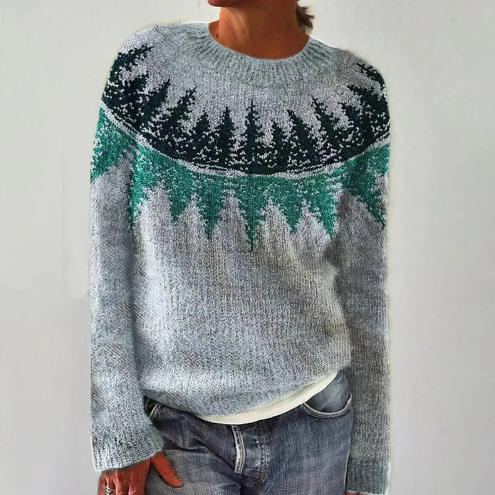 Pull en grosse maille norvégien pour femmes | Col rond à manches longues