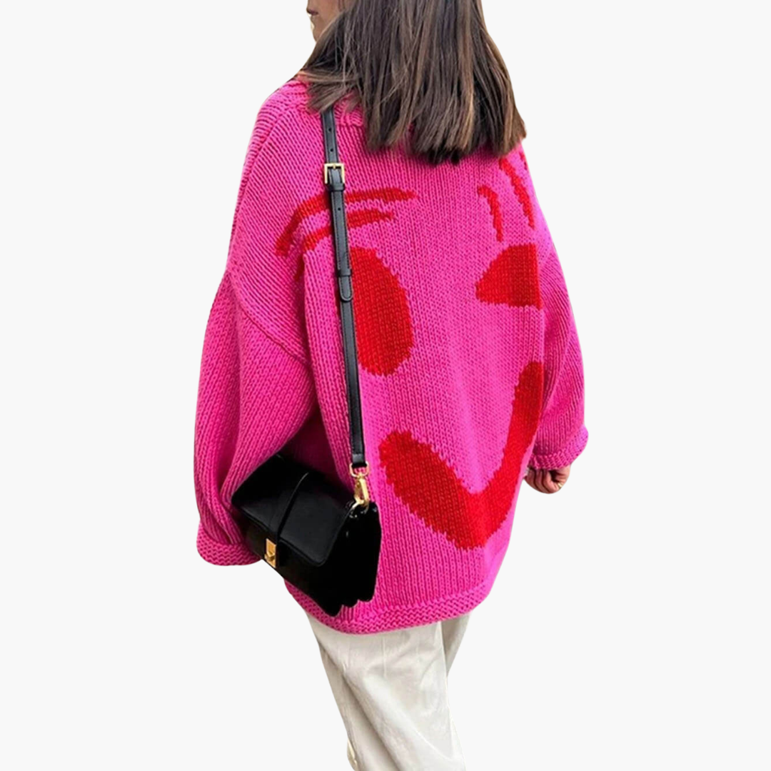 Pull en tricot pour femmes - avec coupe oversize et motif Smiley