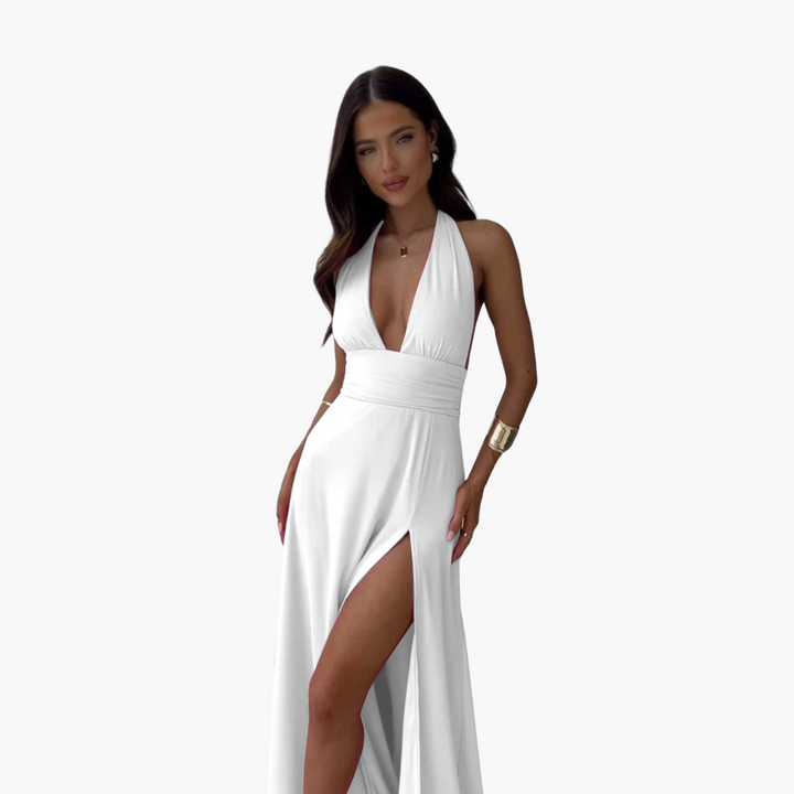 Robe maxi avec fente et col halter - Mode de soirée pour femmes