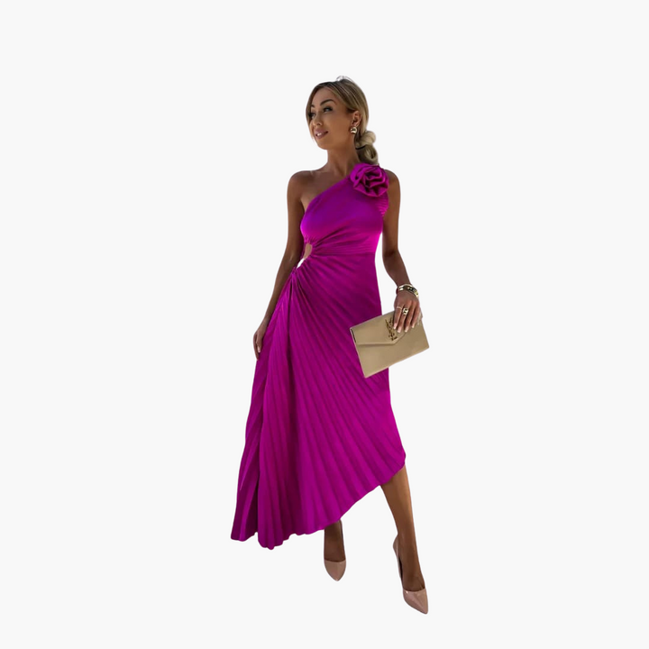 Robe midi romantique pour femmes – Appliques florales 3D