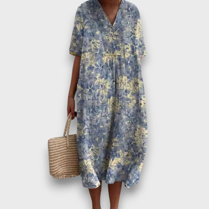 Miradie – Robe midi fleurie avec décolleté en V